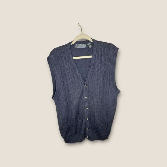 Oscar De La Renta Sweater Vest Mens XXL Gray Grandpa Cable Knit Lightweight - Picture 1 of 4